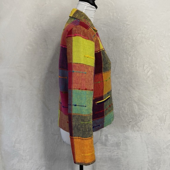 Vintage Rainbow Blazer Jacket Size XS Boxy Colorful Neon Pop Art Deco Tribal 90s - Picture 3 of 15